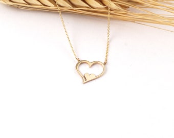 Herzkette Kette GOLD DOUBLE ECHT GOLD Herz Anhänger 