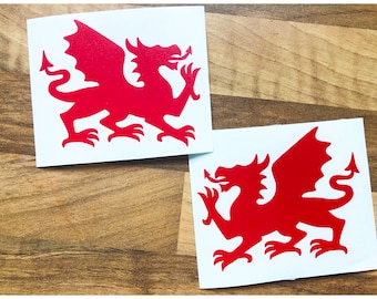 2 x small car bumper stickers Three Feathers & Welsh Dragon decal van motorbike 