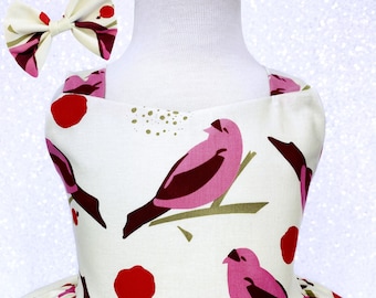 Girls Cute Summer Holiday Party Dress Pink with Birds Age 2 3 4 5 6 7 8 *NEW* 