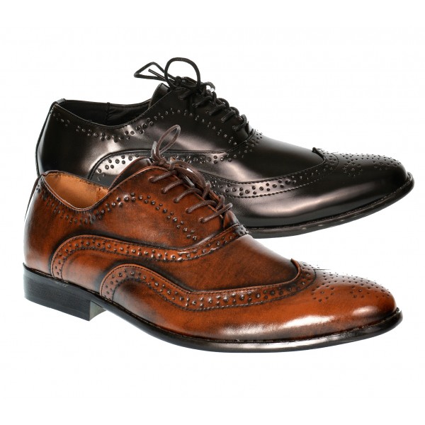 MENS SMART SHOES WEDDING ITALIAN FORMAL OFFICE WORK BROGUE BLACK DRESS  SIZE 