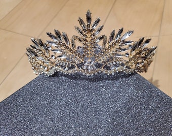 Luxus Braut Diadem Tiara Haarreif  Kristall Strass Metall Hochzeit Blumen 