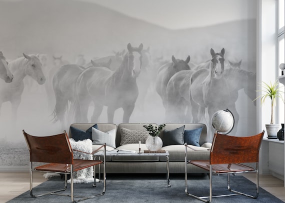 Horse Wall Mural Black and White Photo Wallpaper Living Room Bedroom Home Decor 