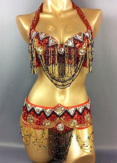 C815 Belly Dance Costume Outfit Set Bra Belt Bollywood Samba Rio Carnival 2PCS 