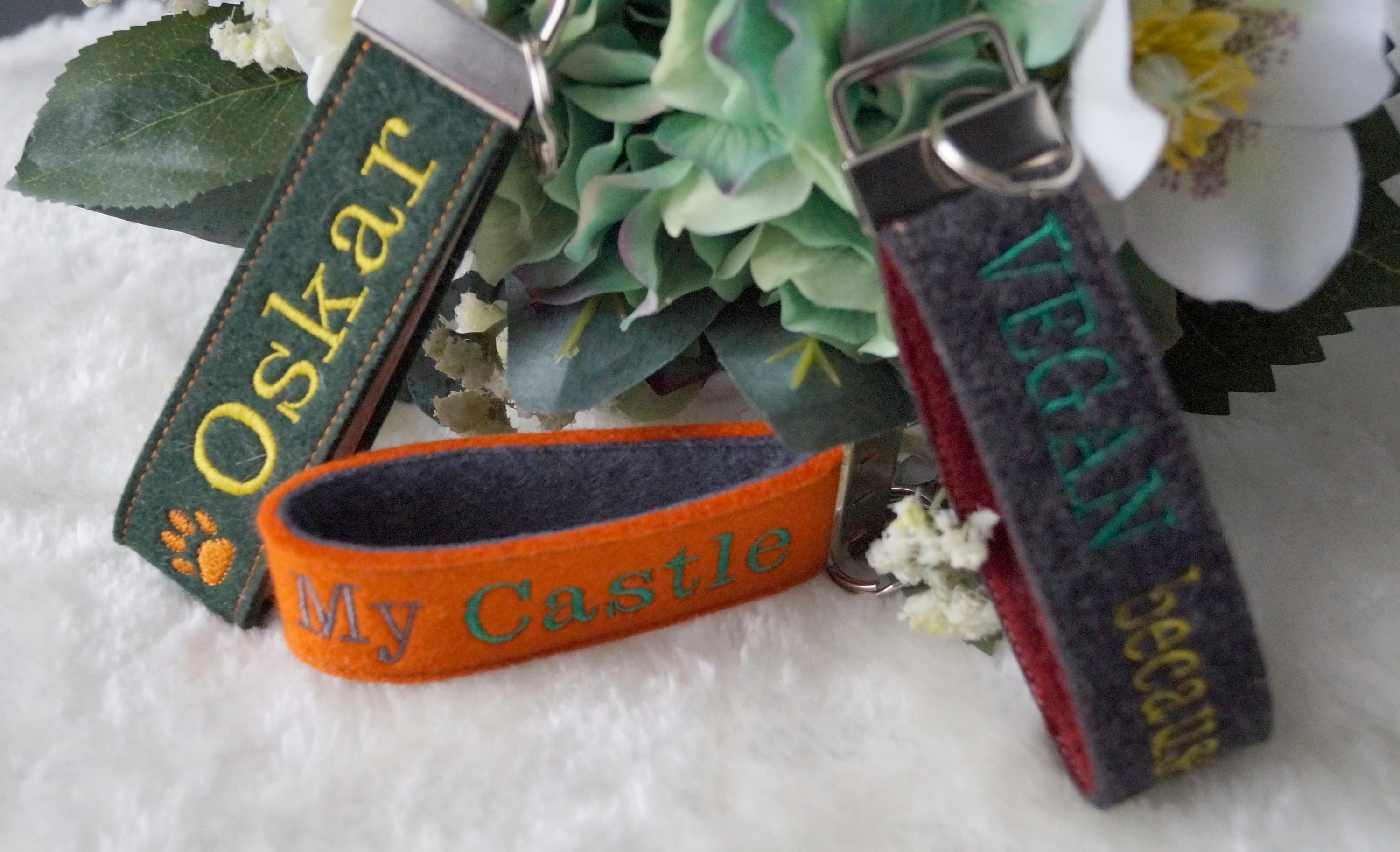 Filz Schlüsselanhänger Filzanhänger mit Wunschtext Ihrer Werbung individuell 