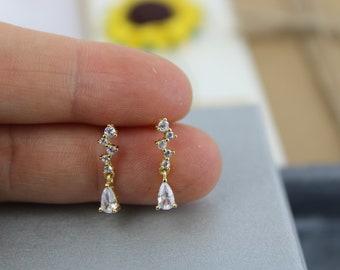 925 Sterling Silver bride bridesmaid bridal earrings cz drop earrings elegant 