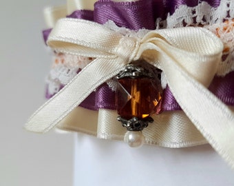 Strumpfband Braut lila flieder violett m Schleife Herzchen Silbernaht Hochzeit 