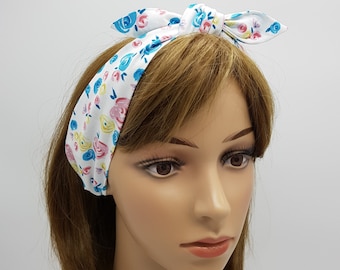 Rockabilly PinUp Vintage Blau Cherry Polka Dot  Draht Haarband Kopftuch Headband 