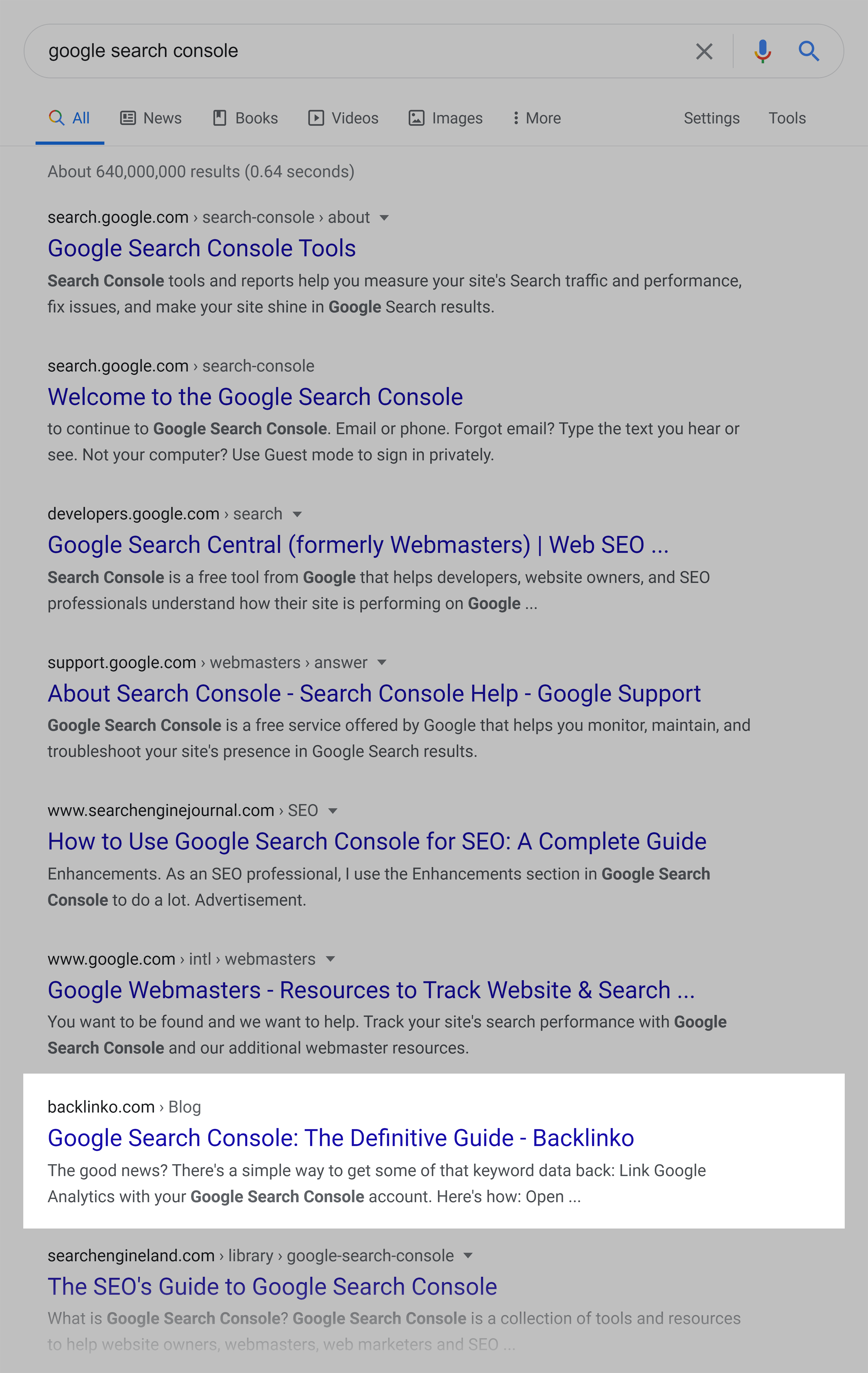 Google Search Engine Results Page (SERP) – Search Console Query Results Google Search Engine Results Page (SERP) – Search Console Query Results