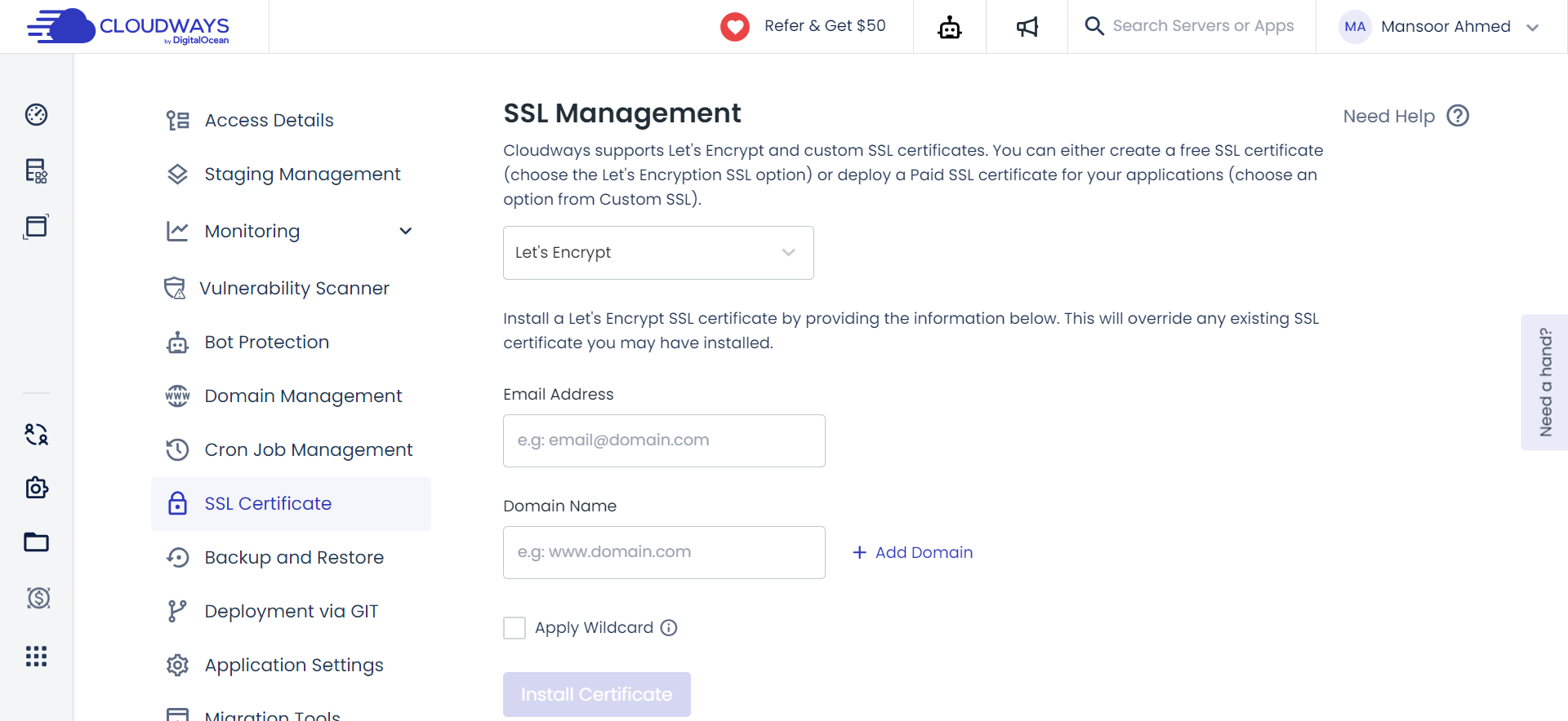 cloudways Free SSL Certificates