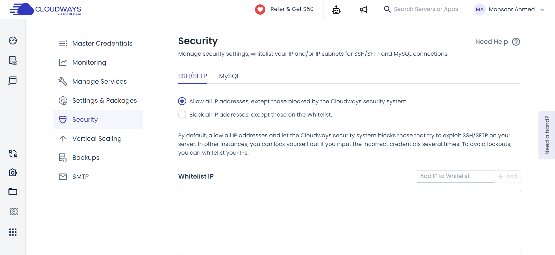 cloudways IP Whitelisting
