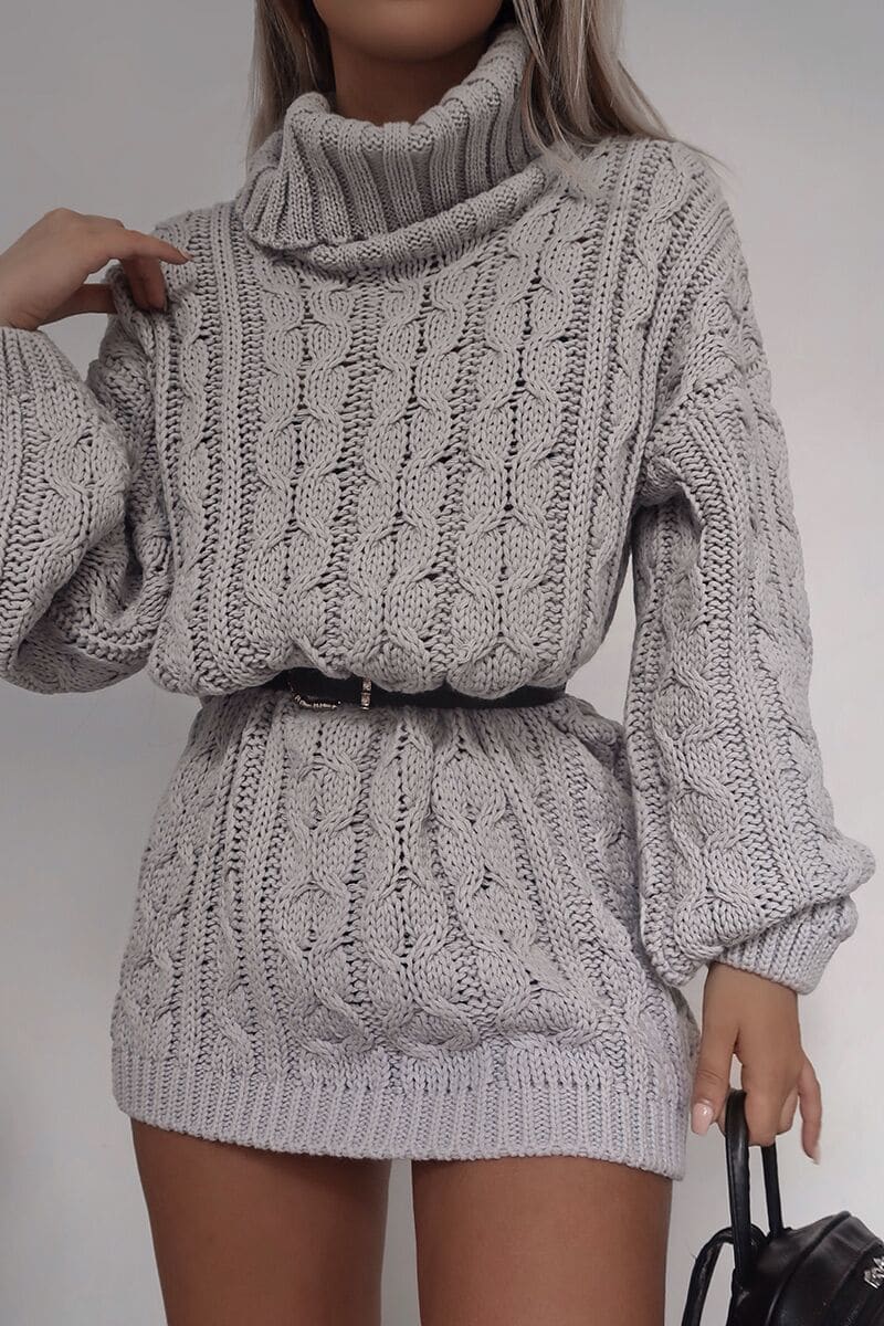 Womens GLAMOUR BABE Thin Knit Roll Neck Jumper Mini Dress UK Size 8 12 14 