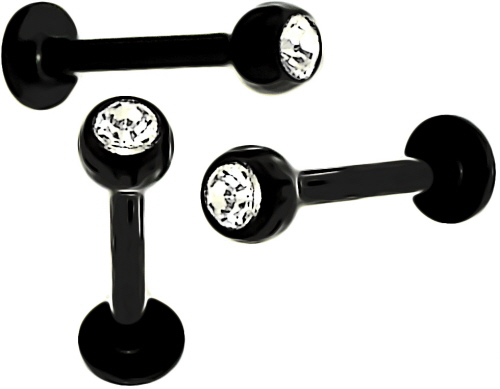 PTFE Labret 1,6mm Lippen PIERCING Kugel mit Kristall 