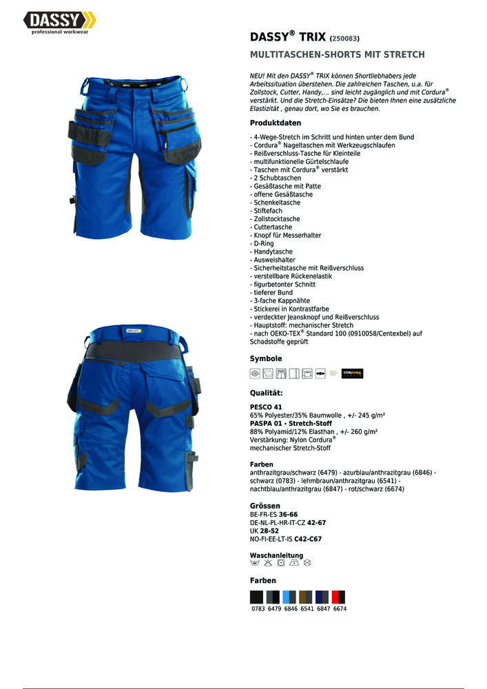 DASSY® Trix Multitaschen-Short mit Stretch Bermuda Herren Shorts Workwear 