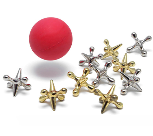 Metal Play Jacks Game and Bouncy Ball Set Child Kids Vintage Classic Toys 