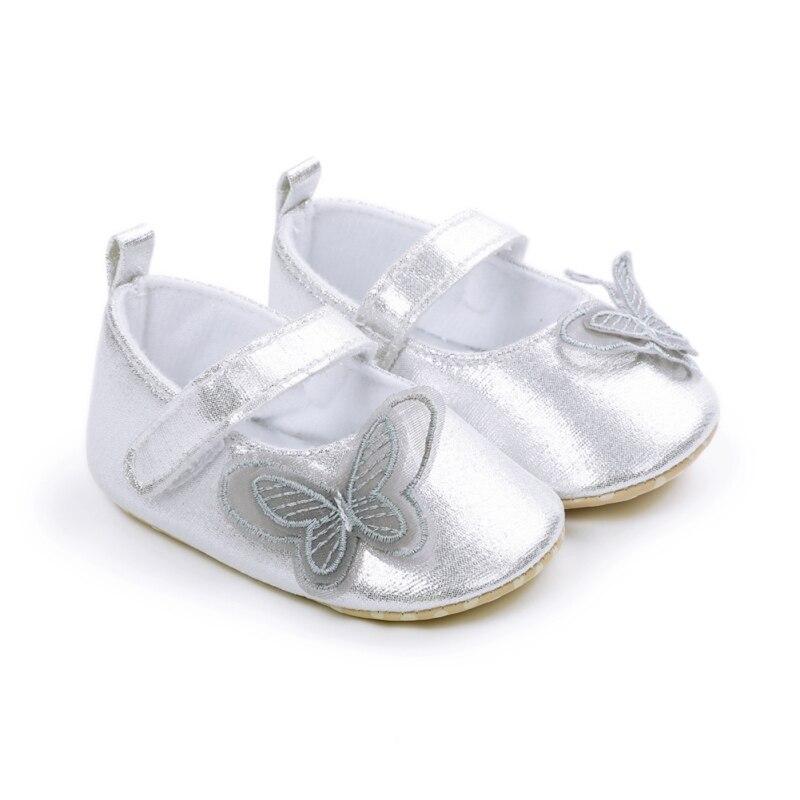REAL Leather Soft Sole Baby Shoes Girls Toddler Grey with Butterflies 