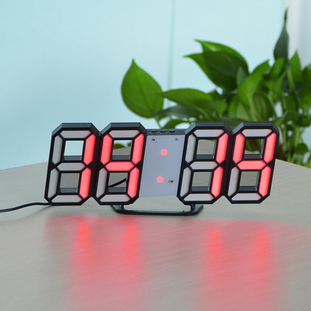 3D Modern Digital LED Tisch Schreibtisch Nacht Wanduhr Wecker 24 oder 12 St A6H6 
