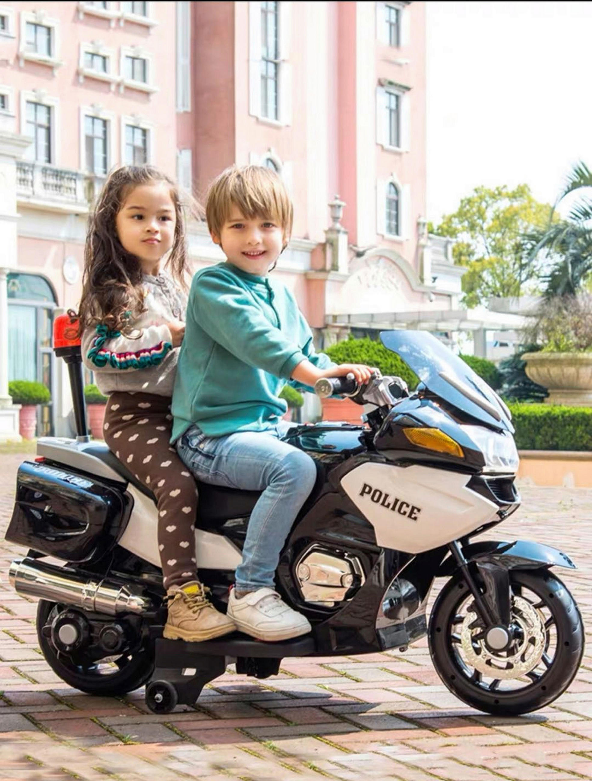 Elektro Kinder Motorrad Kinderfahrzeug Polizei Elektromotorrad LQ998 Schwarz 