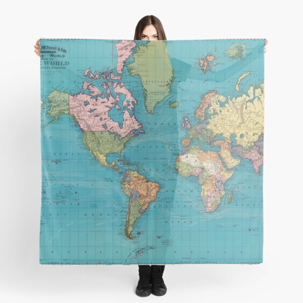 Antique World Map 1913 Fleece Scarf Warm for Winter Faux Fur 