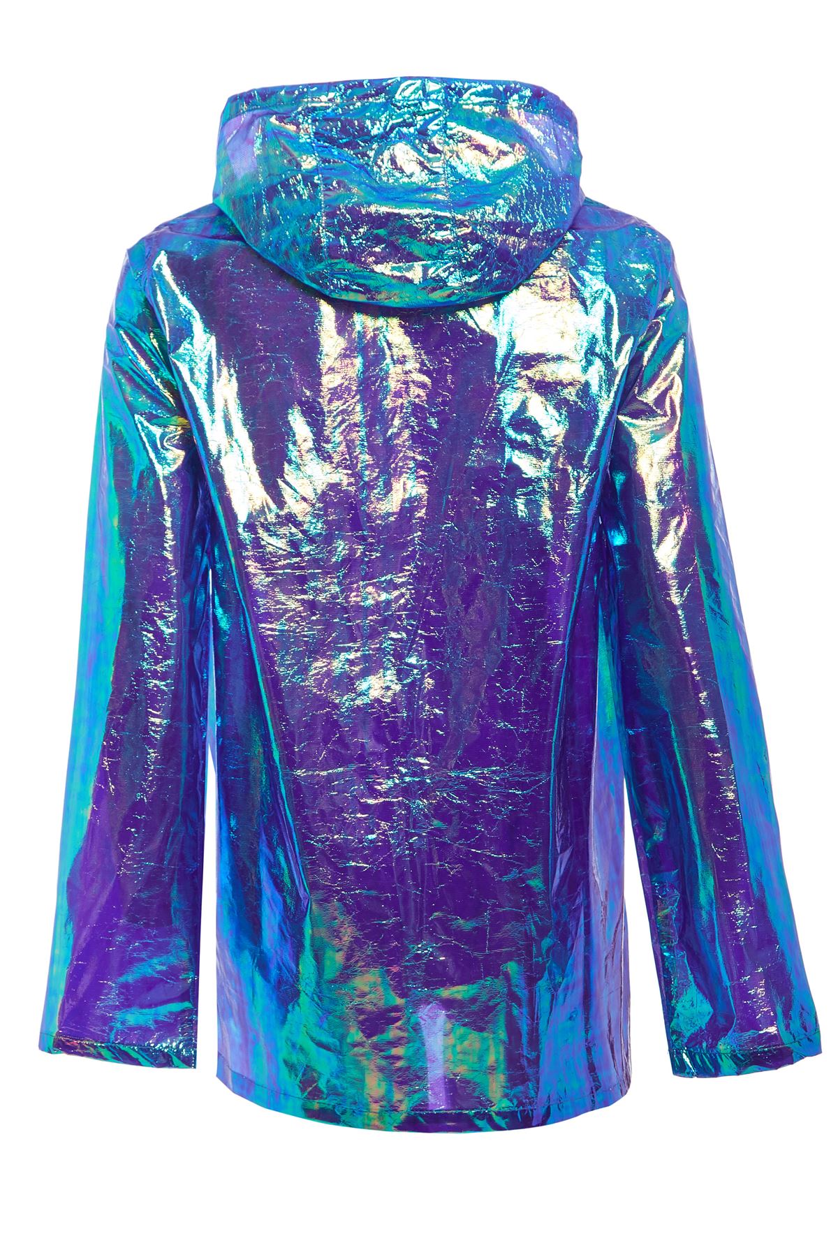 New Womens Holographic Hooded Lightweight Neon Festival Kagool Raincoat Jacket 
