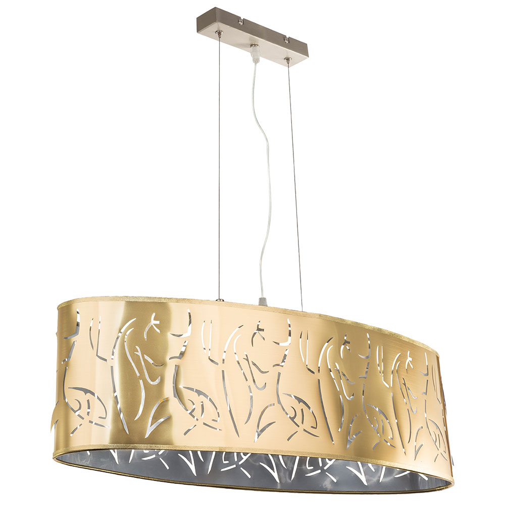 Design Decken Strahler gold Hänge Leuchte Pendel Lampe oval Stanzungen Dekor 