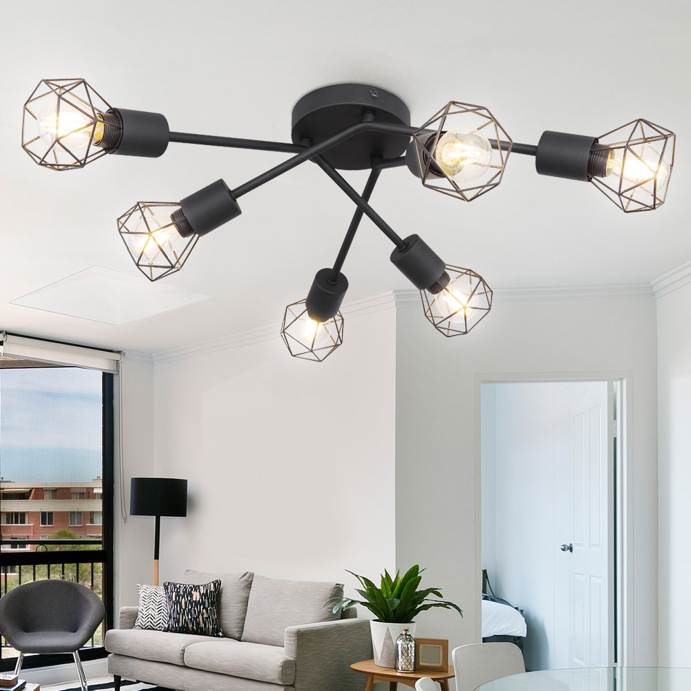 Vintage Wohn Schlaf Zimmer Leuchten schwarz Decken Lampe 2-flammig Flur Strahler 