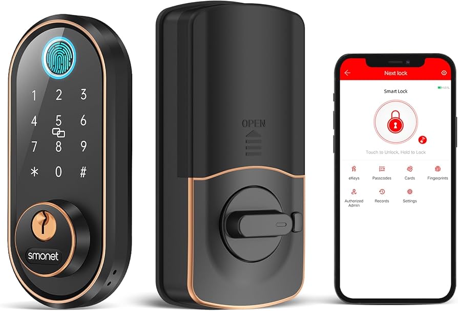 Smart Lock Front Door - SMONET 7 in 1 Fingerprint Keyless Entry Door Lock Deadbolt Digital Lock