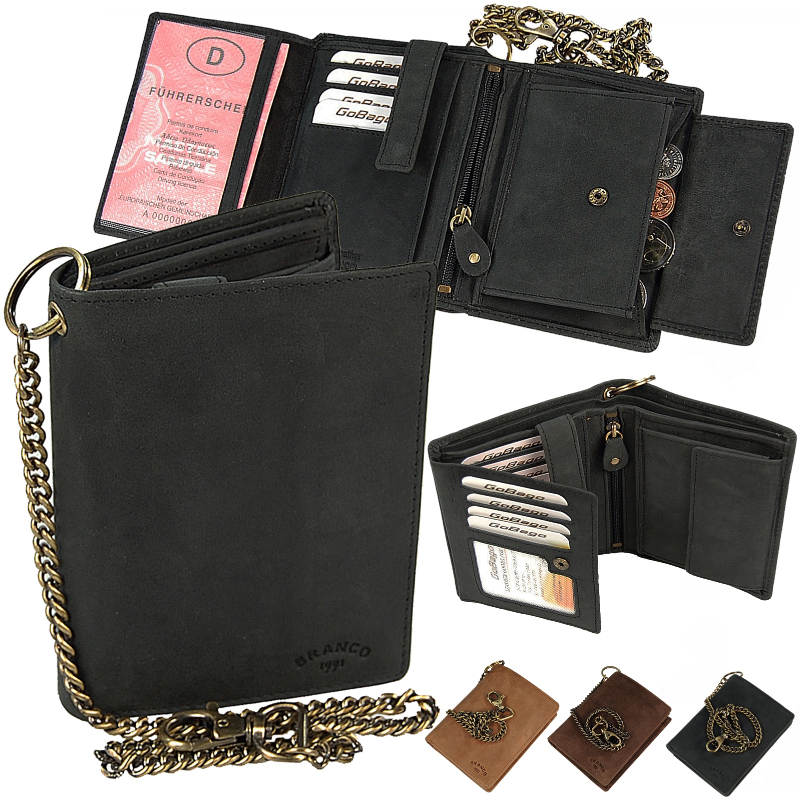 WOW Leder Geldbörse Portmonai Geldbeutel Herrengeldbörse Geld Börse mit Kette H 