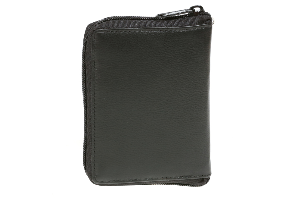 Reißverschlussbörse sehr sicher mit Chrom-Kette LEAS in Echt-Leder schwarz uni 