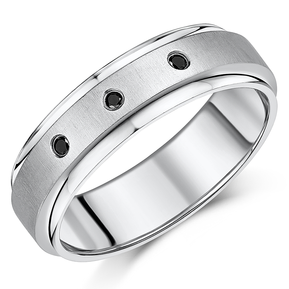 Titanium Engagement Wedding Ring 7mm Three Diamond Matt & Polished Band 