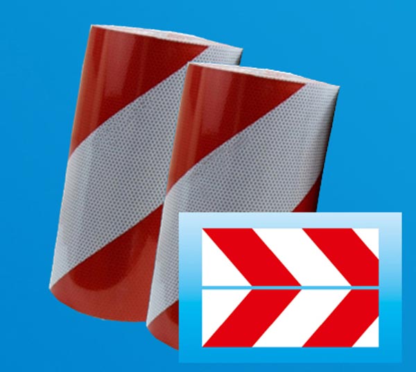 Folie Rolle reflekt. Warnmarkierung linksweisend 5x1500 cm Rot-Weiß 