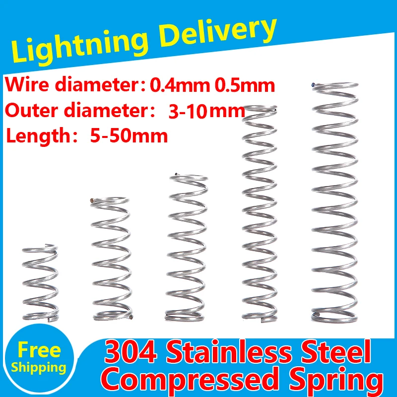 10pcs 304 stainless steel Compression Spring Wire Dia 0.8mm Length 5mm~50mm 