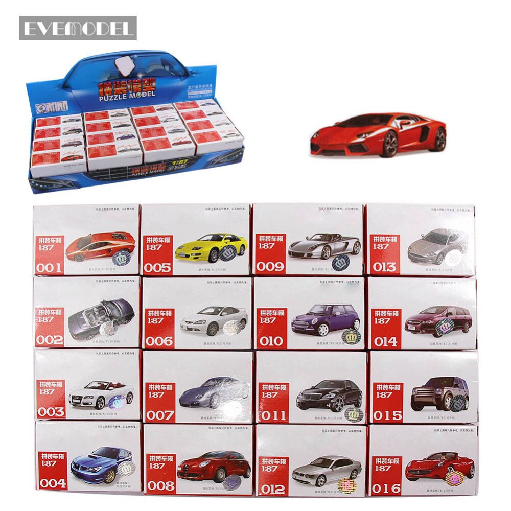 4D Vehicle Car Model Kit Toy HO Scale 16 1/87 Display Ferrari Benz BMW Nissan 