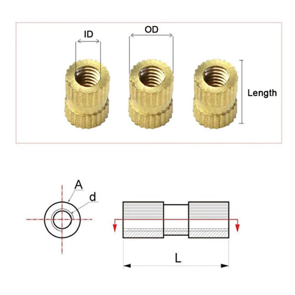 Brass Thread Inserts Nuts M5 Copper injection Plastic Knurl Nut Various Sizes 