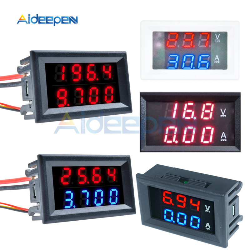 DC 0-100V 10A 4 Bit 5 Wires Voltmeter Ammeter Blue+Red LED Amp Dual Digital Volt 