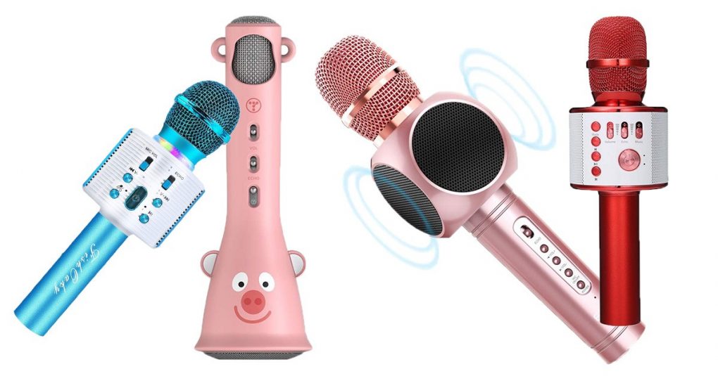 Mikrofon mit Stativ für Kinder Karaoke mit Bedienfeld MP3-Eingang ROSA BLAU 