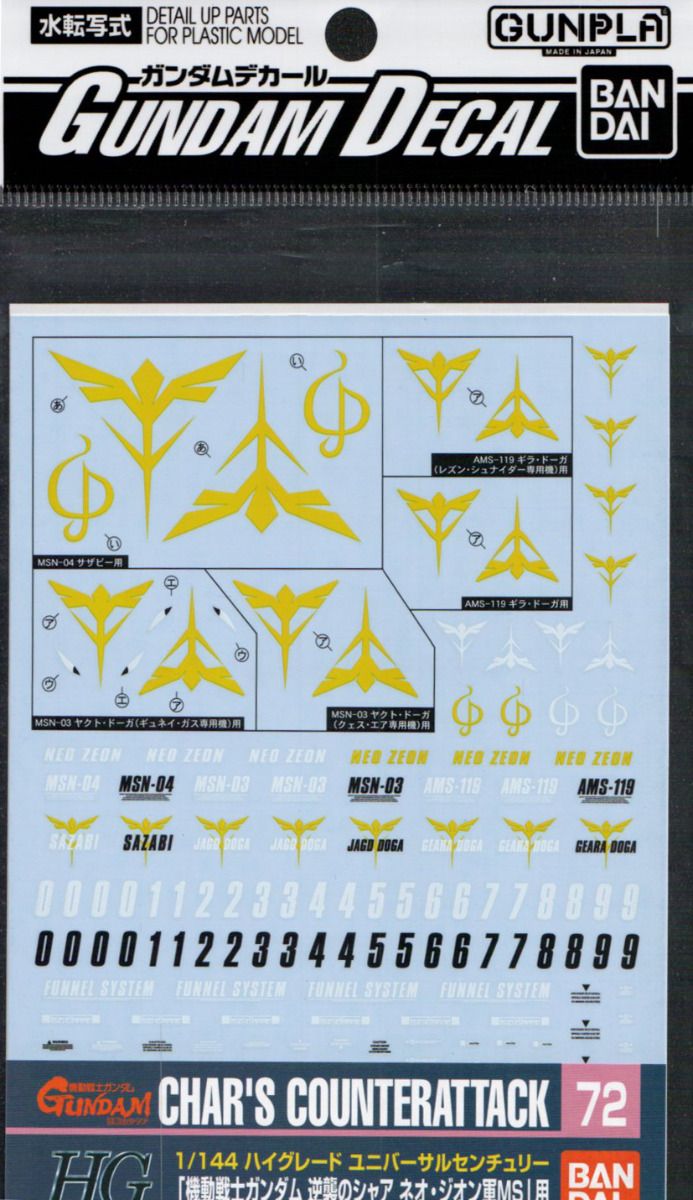 GD72 Gundam Decal GUNPLA HG High Grade Char's Counter Attack Neo Zeon 1/144 