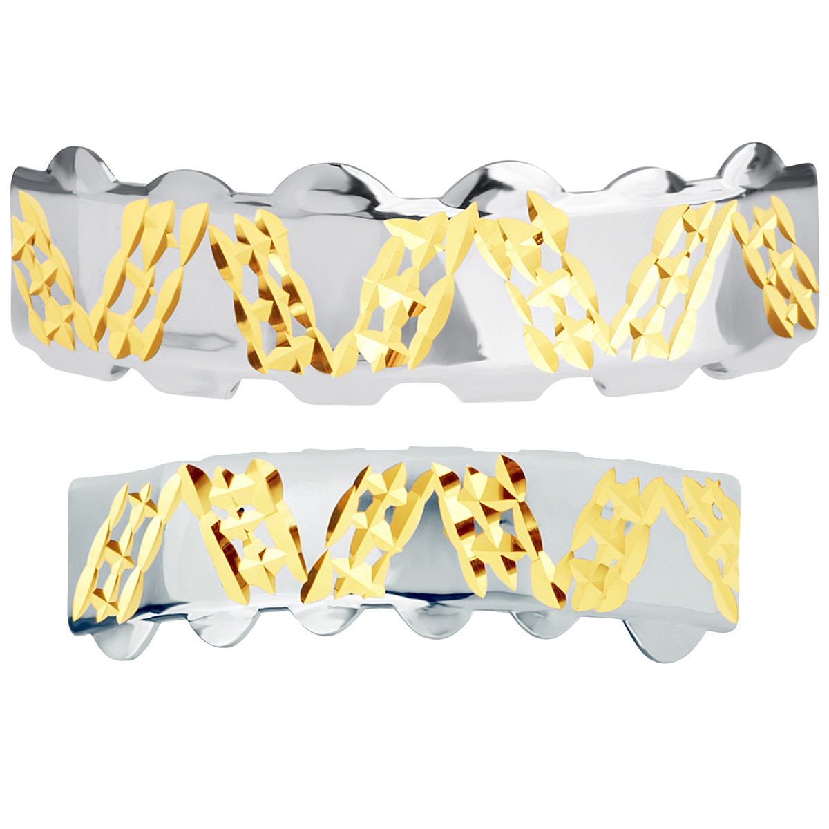 Silber Grillz One size fits all Diamond Cut III SET 