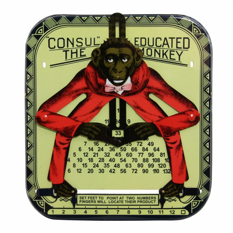 CONSUL der rechnende Affe Historisches Blechspielzeug / Tin Toy Rechenhilfe 