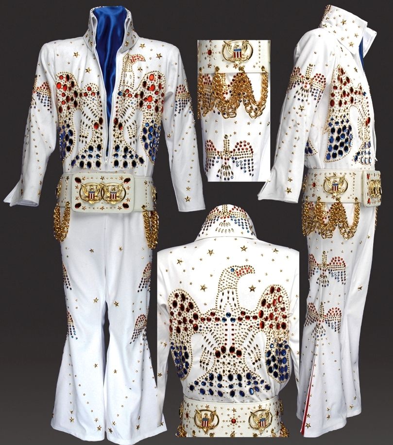 Women's White Jumpsuit with Sequins Cosplay Elvis Costume 70s Rock Star HC-1032 