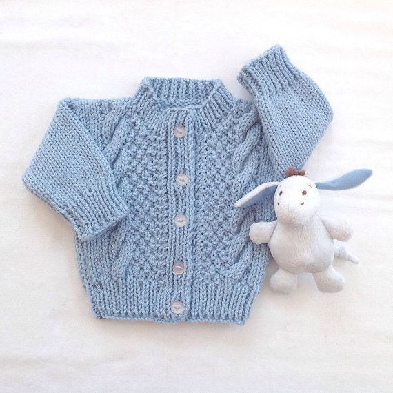 HAND KNIT BOYS HOODY CARDIGAN &MITTENS,FIT 6MONTHS APPROX,JADE GREEN/PETROL BLUE 