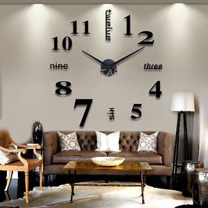 Wanduhr Deko Spiegel Wandtattoo Wohnzimmer Wand Uhr Clock Wall Sticker Gold 