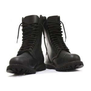 Grinders Charger Lo Black Biker Non Safety Classic Style Leather Buckle Boots 