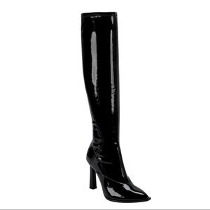 Women Shiny Leather Over the Knee Boots Pointy Toe Block High Heel Chunky Boot D 
