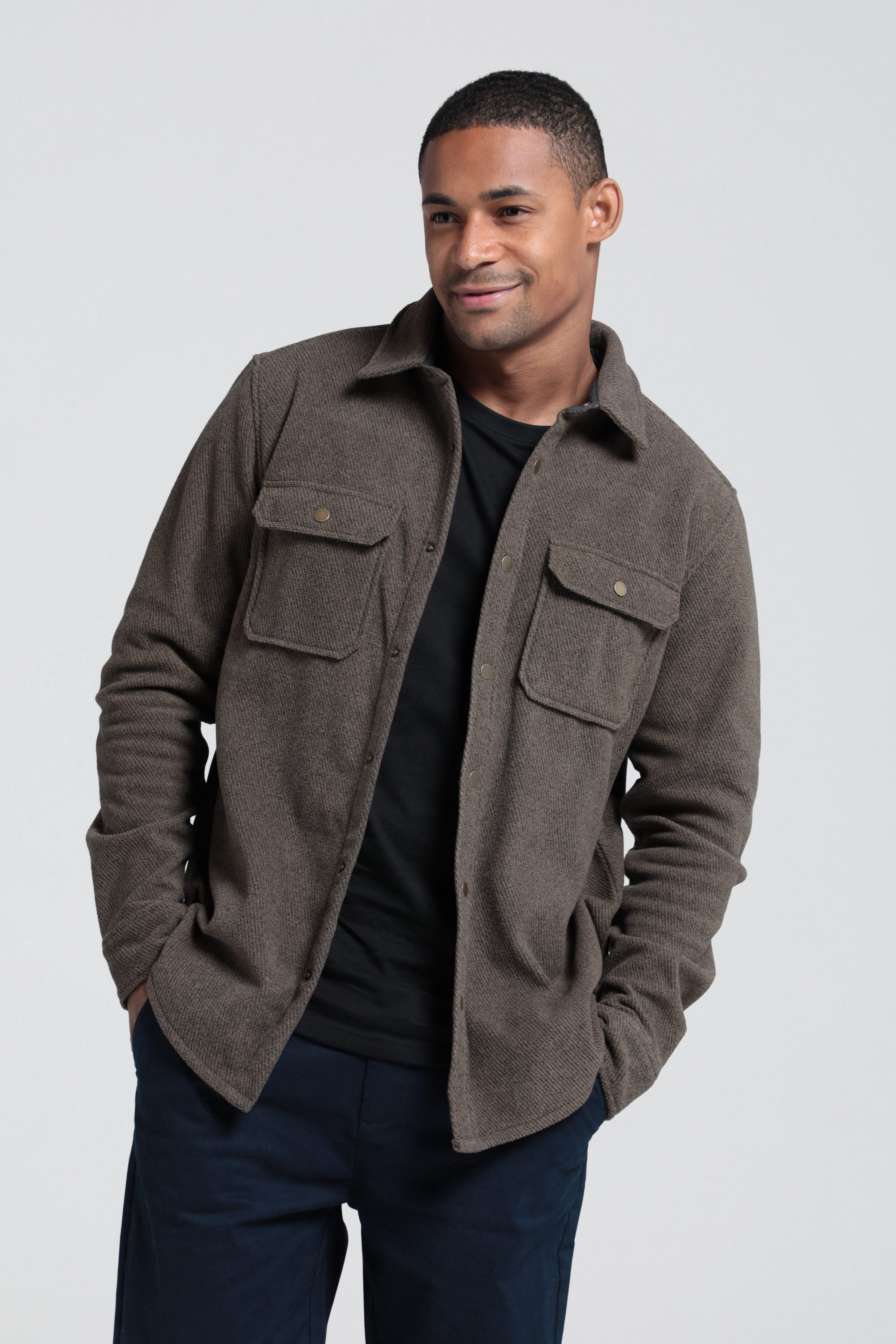 Mountain Warehouse Dresden Fleece-Herrenhemd Baumwoll-Twill Vordertaschen 