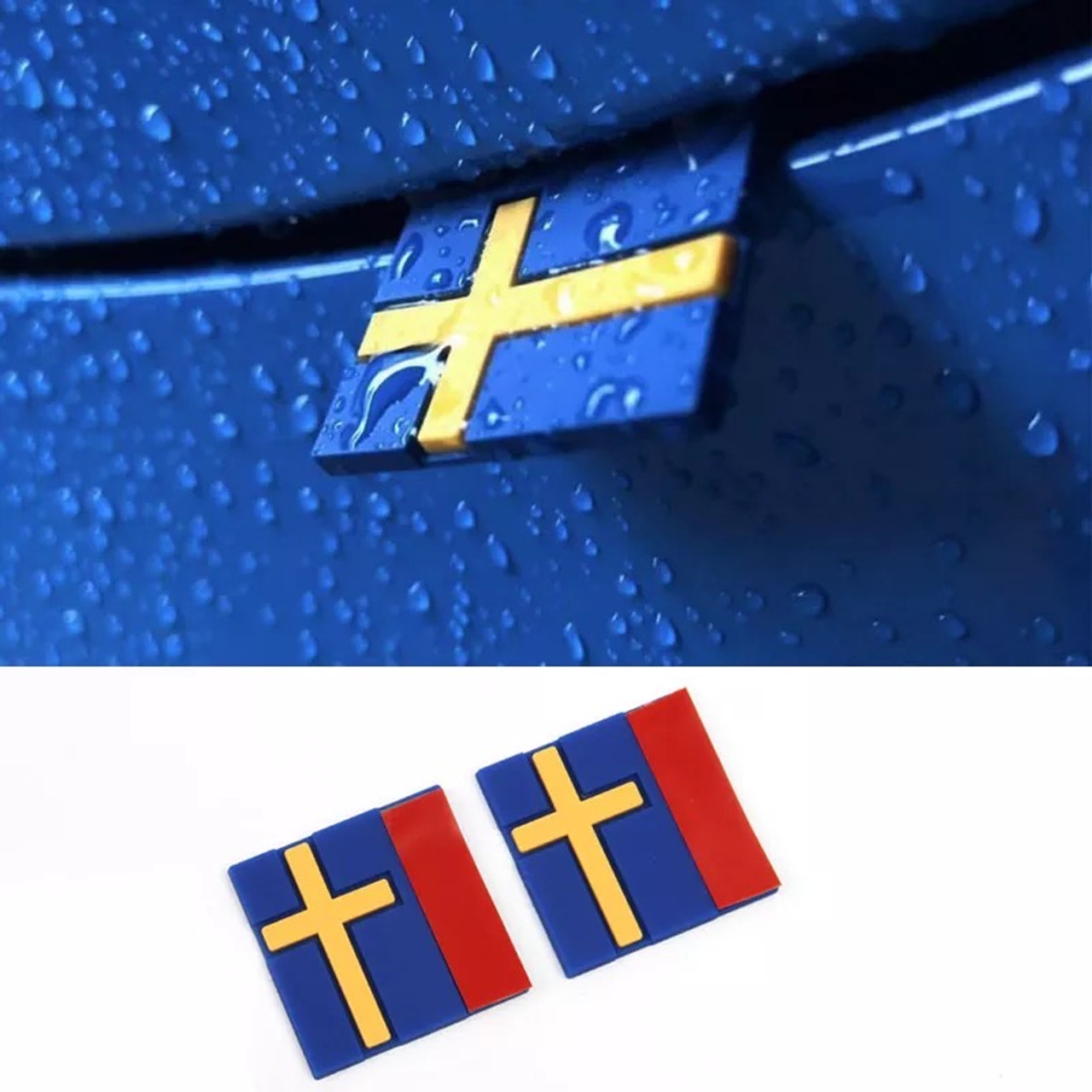 Sweden for your Volvo or Saab Swedish flag grille badge 