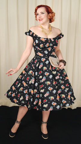 Hell Bunny MARIANNE Vintage POMPOM Träger SWING DRESS Kleid Rockabilly 