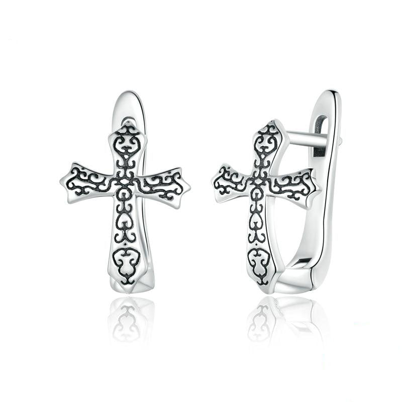 BOUCLES d'OREILLES Chaînes d'oreilles CROIX en ARGENT 925 et ZIRCONIUM NEUVES 