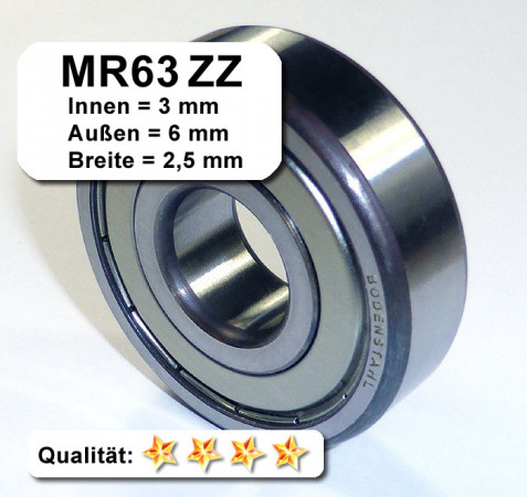4x Kugellager MR63 ZZ 3x6x2.5 mm Miniaturkugellager Rillenkugellager Wälzlager 