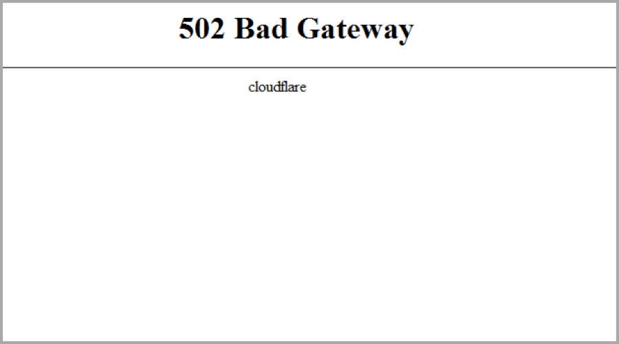 Example of an unbranded error 502 or 504 error originating from Cloudflare Example of an unbranded error 502 or 504 error originating from Cloudflare