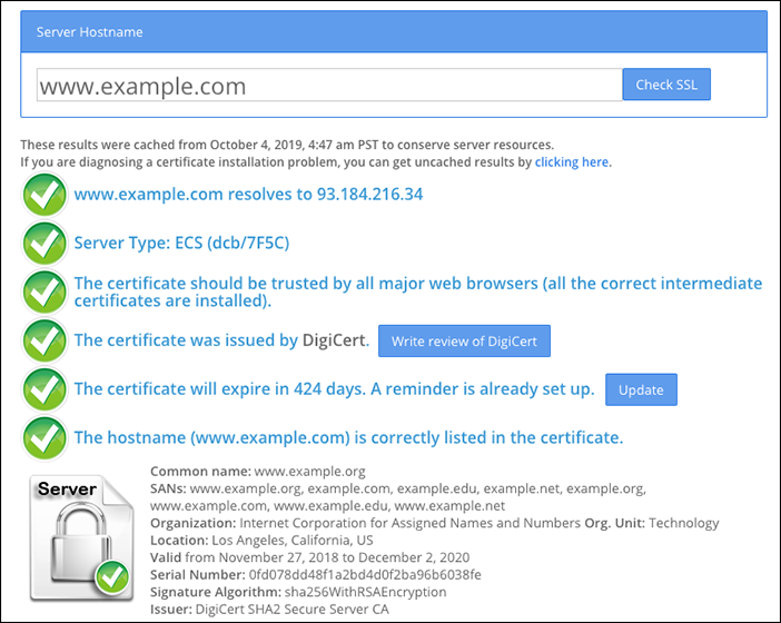 Screen showing an SSL certificate with no errors Screen showing an SSL certificate with no errors